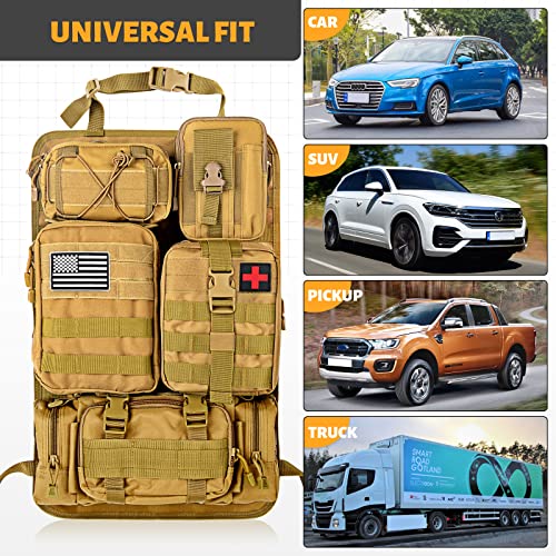 Tactical Molle Car Back Seat Organizer Universal Vehicle Molle Panel  Organizer Storage Bag with 4 Detachable Molle Pouch for Jeep,Truck,SUV,  Car