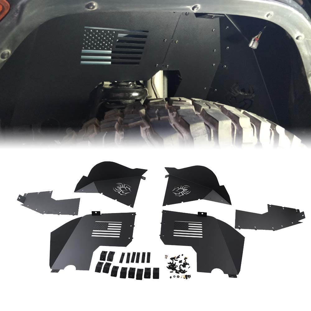 MAIKER Front Inner Fender Liners for Jeep Wrangler JL US Flag Logo  Lightweight Aluminum Design Black