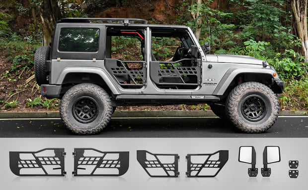 MAIKER Steel Tubular Door with Mirror for 2007-2018 Wrangler JK Unlimited 4 Door, Black