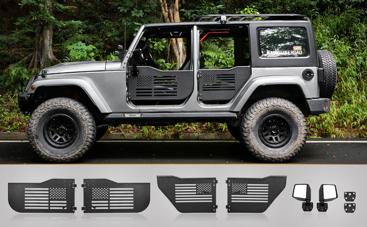 MAIKER Puerta tubular de acero con espejo para Wrangler JK Unlimited 4 puertas 2007-2018, color negro 