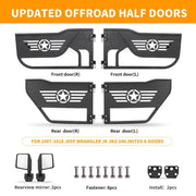 Tube Doors Tubular Half Doors with Side View Mirror Compatible with 2007-2018 Jeep Wrangler JK JKU Unlimited 4-Doors Safari Tubular Off Road Summer Trail Adventure