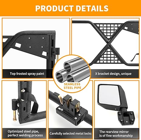 Steel Tubular Half Doors X Tactical Style Offroad Trail Doors (07-18 Jeep Wrangler JK)