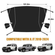 600D Oxford Fabric Windshield Ice Snow Frost Cover with Side Mirror Cover and Reflective Strips (18-24 Jeep Wrangler JL JLU & 20-24 Jeep Gladiator JT)