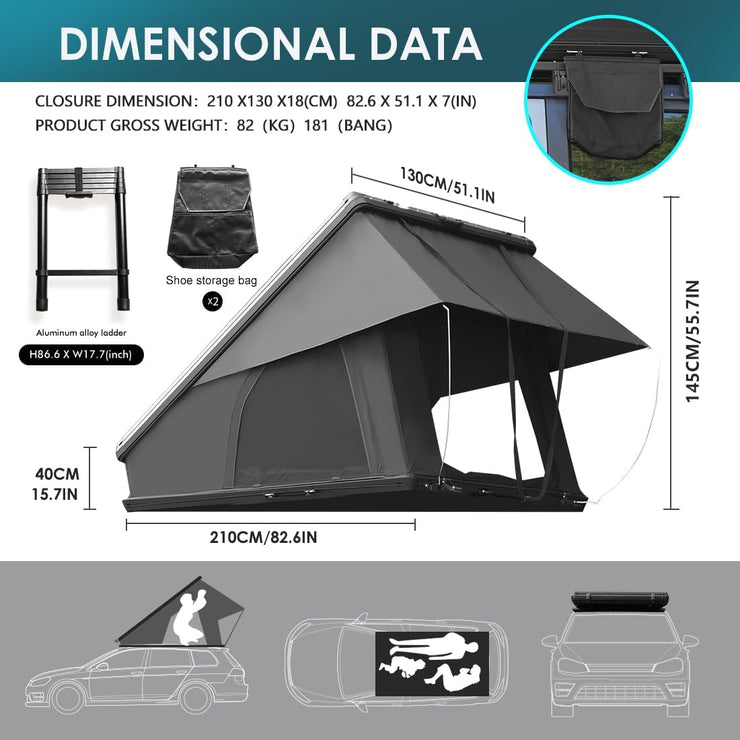 Rooftop Camping Hardshell Overland Tent with Ladder (SUV Jeep Ford Off-Road Vehicles Van Truck)