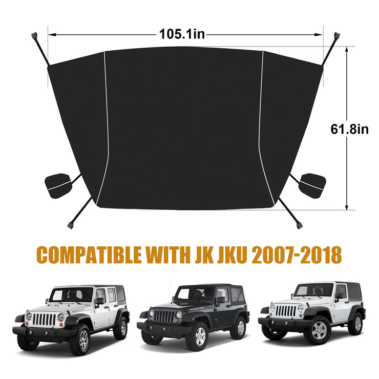 600D Oxford Fabric Windshield Snow Frost Cover with Side Mirror Cover and Reflective Strips (07-2018 Jeep Wrangler JK)