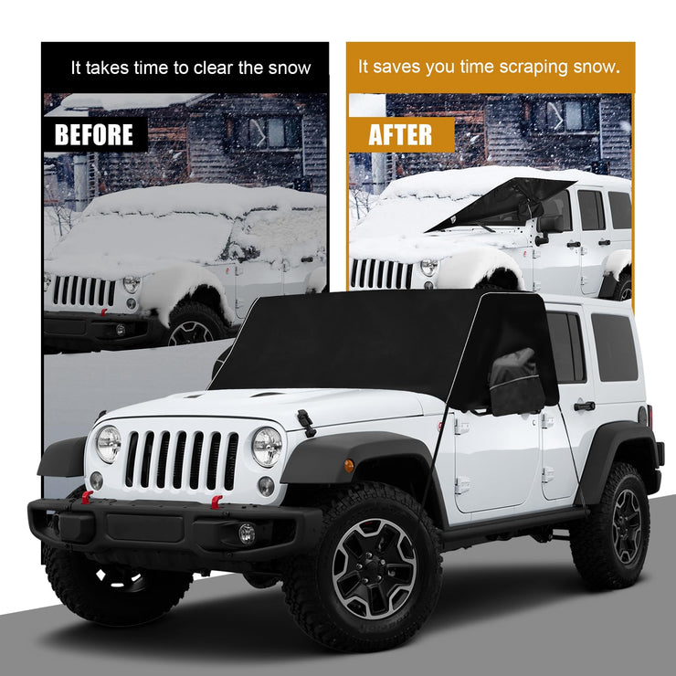 600D Oxford Fabric Windshield Snow Frost Cover with Side Mirror Cover and Reflective Strips (07-2018 Jeep Wrangler JK)