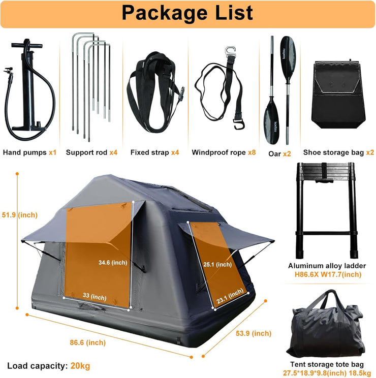 Rooftop Overland Water Camping Inflatable Waterproof Multifunctional Tent With Ladder (SUV / Jeep / Bronco Off-Road Vehicle)