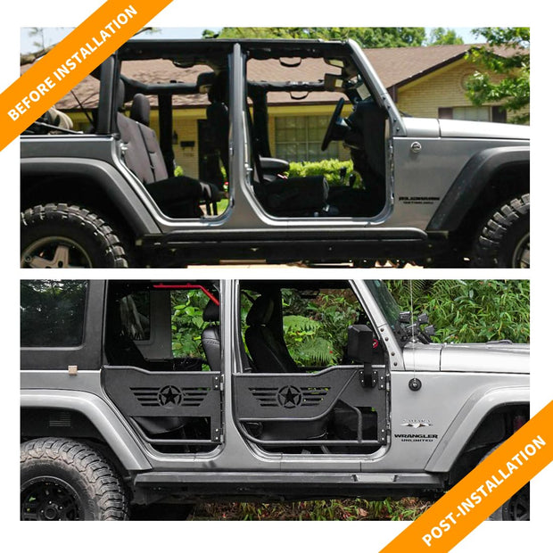 Tube Doors Tubular Half Doors with Side View Mirror Compatible with 2007-2018 Jeep Wrangler JK JKU Unlimited 4-Doors Safari Tubular Off Road Summer Trail Adventure