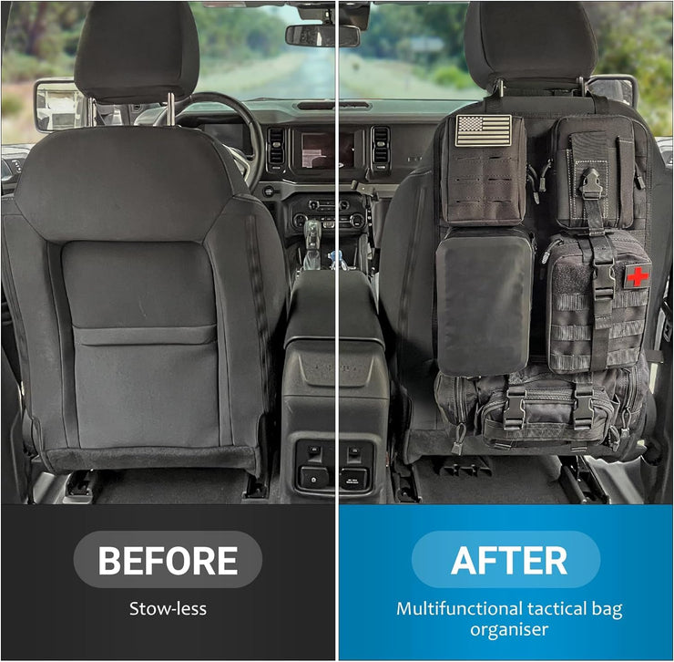 Tactical Seat Back Organizer, Universal Car Seat Back Cover with 5 Mole Bags in Different Sizes, Universal Fits All Vehicles