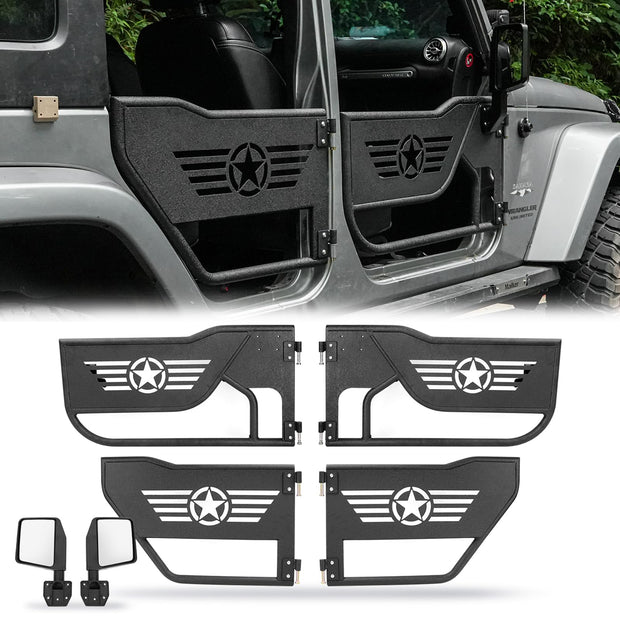 Tube Doors Tubular Half Doors with Side View Mirror Compatible with 2007-2018 Jeep Wrangler JK JKU Unlimited 4-Doors Safari Tubular Off Road Summer Trail Adventure