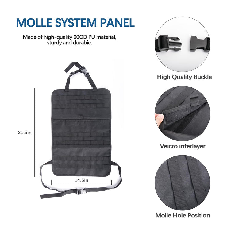 Tactical Molle Car Seat Back Organizer, Universal Vehicle Panel Organizer with 5 Multipurpose Detachable Molle Pouch for All Vehicle ﻿