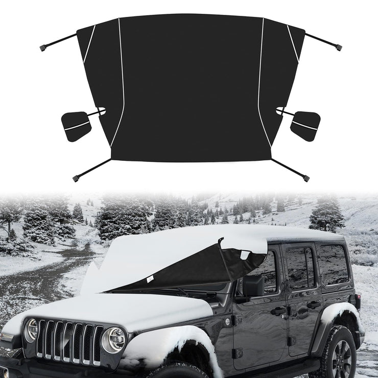 600D Oxford Fabric Windshield Ice Snow Frost Cover with Side Mirror Cover and Reflective Strips (18-24 Jeep Wrangler JL JLU & 20-24 Jeep Gladiator JT)