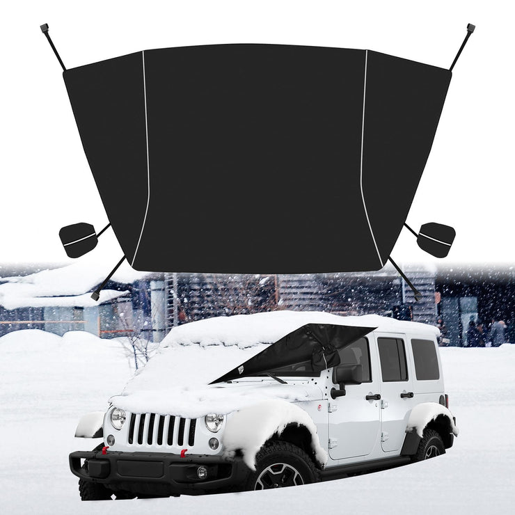 600D Oxford Fabric Windshield Snow Frost Cover with Side Mirror Cover and Reflective Strips (07-2018 Jeep Wrangler JK)