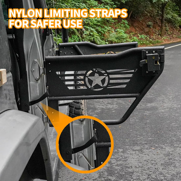 Tube Doors Tubular Half Doors with Side View Mirror Compatible with 2007-2018 Jeep Wrangler JK JKU Unlimited 4-Doors Safari Tubular Off Road Summer Trail Adventure