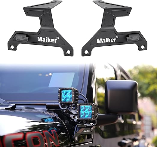 MAIKER Soportes de montaje de luz de trabajo LED para parabrisas inferior doble para Jeep Wrangler JL/JLU y Gladiator JT 2018-2022, 1 par, negro (no para Mojave y 392) 