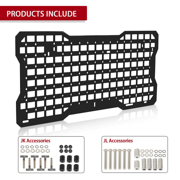 Tailgate Tactical Panel for Wrangler Tailgate Tool Kit/JL Organizer Racks Compatible with Jeep Wrangler 2007-2022 JK JKU & 2018-2022 JL JLU (1 PCS,Aluminum Alloy)