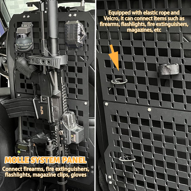 Rigid Molle Panels For Vehicles Truck Mount Rack Panel Tactical Seat Back Organizer Adjustable Versatile Panel with Hook and Loop Fasteners & Elastic Rope for Storage Gears Accessories