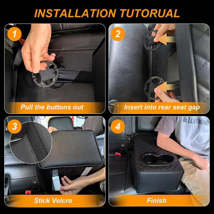 Universal Car Rear Seat Armrest 2 Row Console Box with Cup Holder Backseat Arm Rest Console Box Second Row Rear Central Armrest Box(Black-Double Pockets)