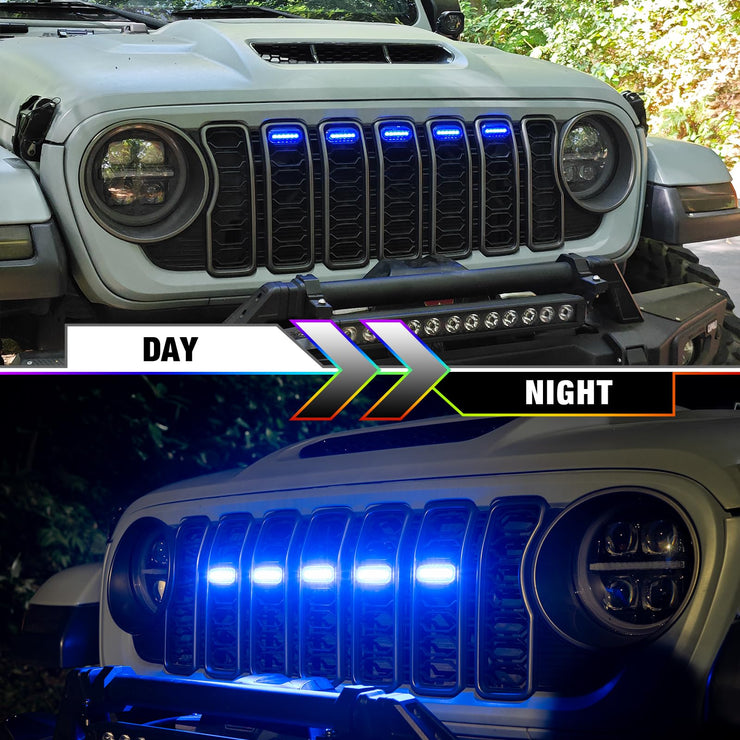 5PCS RGB Exterior Grill Lights Remote APP Control Adjustable Atmosphere Lights(24-25 Jeep Wrangler JL JLU JT)