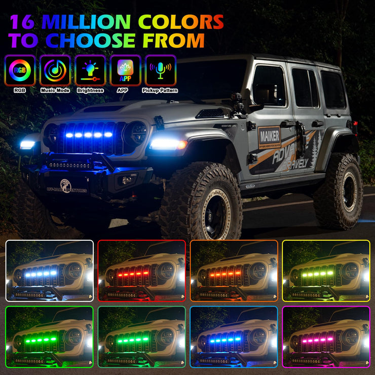 5PCS RGB Exterior Grill Lights Remote APP Control Adjustable Atmosphere Lights(24-25 Jeep Wrangler JL JLU JT)