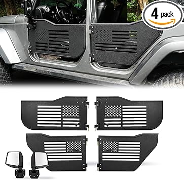 MAIKER Puerta tubular de acero con espejo para Wrangler JK Unlimited 4 puertas 2007-2018, color negro 