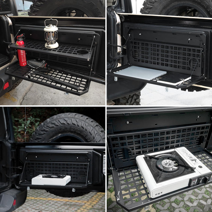 Metal Tailgate Tactical Molle Panel Double Layer Tailgate Table Foldable Rear Cargo Shelf (07-22 Jeep Wrangler JK JKU & 18-22 JL JLU)