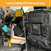 Tactical Vehicle Seat Back Storage Bag with 5 Removable Molle Bags, Dual Water cup bags 4 Different Sizes of Multi-Pocket Management Panel Storage Bags for All Vehicles