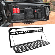 Tailgate TableTailgate Molle Panel Foldable Cargo Shelf Aluminum Alloy Storage Shelf (07-24 Jeep Wrangler JK JKU JL JLU, Not Fit JK Models with Stock Subwoofer)