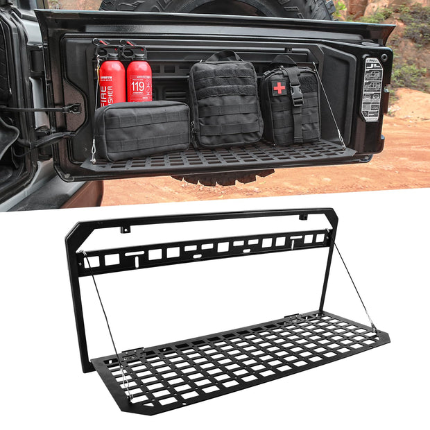 Aluminium Alloy Tailgate Tactical Molle Panel,JK & JL Tailgate Table Foldable Rear Cargo Shelf Compatible with Jeep Wrangler 2007-2018 JK JKU & 2018-2022 JL JLU