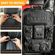 Tactical Vehicle Seat Back Storage Bag with 5 Removable Molle Bags, Dual Water cup bags 4 Different Sizes of Multi-Pocket Management Panel Storage Bags for All Vehicles