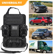 Tactical Vehicle Seat Back Storage Bag with 5 Removable Molle Bags, Dual Water cup bags 4 Different Sizes of Multi-Pocket Management Panel Storage Bags for All Vehicles