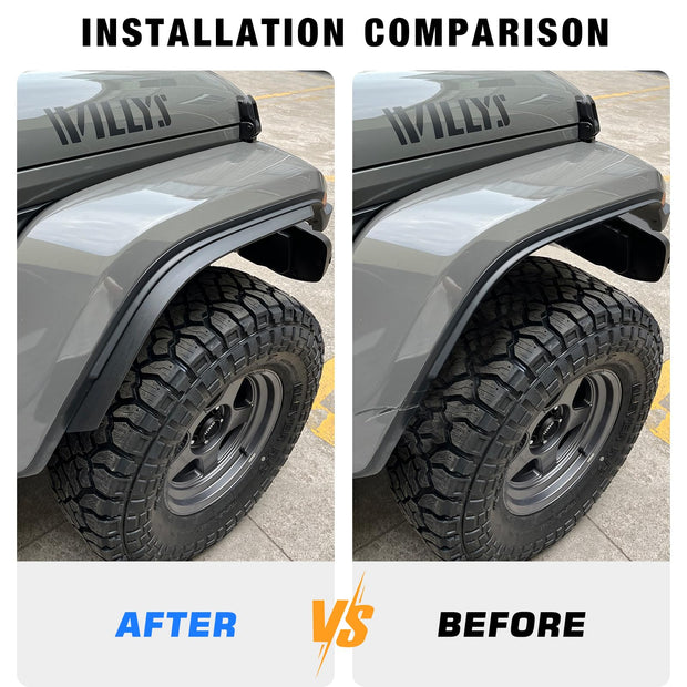 Front & Rear Fender Flares Compatible with 2020-2023 Jeep Wrangler Gladiator JT Sport & Willys, Off-Road Wheel Flares Liner 4 PCS