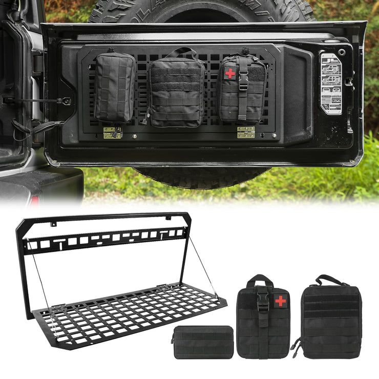 Tailgate Table Rear Storage Cargo Rack with 3 Storage Bags (17-24 Jeep Wrangler JKU &JL JLU )