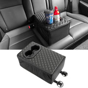 Universal Car Rear Seat Armrest 2 Row Console Box with Cup Holder Backseat Arm Rest Console Box Second Row Rear Central Armrest Box(Black-Double Pockets)