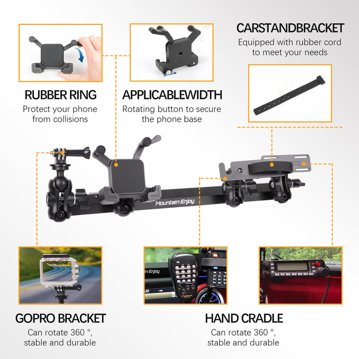 Central control multi-function integrated bracket | Dashboard Console Multi-Mount Phone Holder & Action Camera Holder & Platform Phone Stand (18-23 Jeep Wrangler JL)