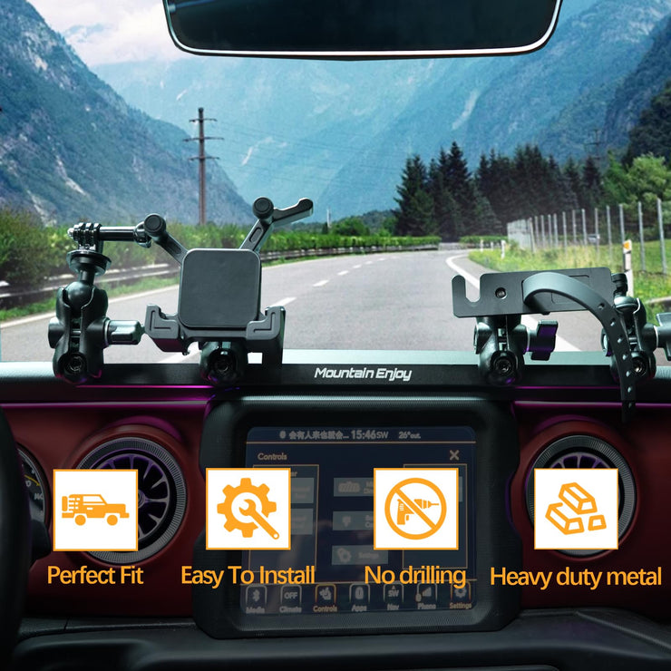 Central control multi-function integrated bracket | Dashboard Console Multi-Mount Phone Holder & Action Camera Holder & Platform Phone Stand (18-23 Jeep Wrangler JL)