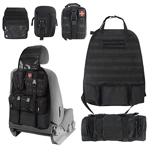 Universal Tactical Vehicle Seat Back Organizer with 3 Detachable Molle Pouch Medical Pouch, Tool Pouch, Large Admin Pouch Vehicle Panel Organizer Storage Bag for All Vehicle