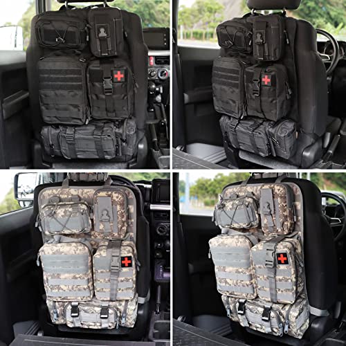 Tactical Car Seat Back Organizer, Upgrade Tactical Vehicle Panel Organizer with 5 Detachable Molle Pouch, Universal fits for Most of Vehicle