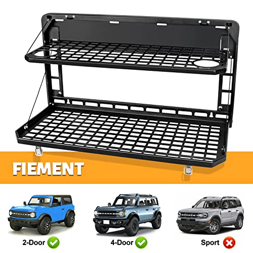 Folding Rear Tailgate Table Aluminum Alloy 2-Tier Camping Cargo Shelf Luggage Holder Carrier (21-23 Ford Bronco 2/4 Doors)