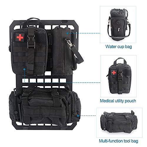 Two sets Tactical Rigid Molle Aluminum Insert Panel with Multifunctional Storage Bag,Medical First Aid Utility Pouch,Water Cup Bag Modular Platform and 20 Fastening Tape for Jeep,SUV,Car, 2