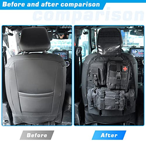 OMU Tactical Car Seat Back Organizer, Molle Panel with 3 Detachable  Pouches, Multi-Pocket System, Space Saving, Easy Install, Suitable for  Outdoor