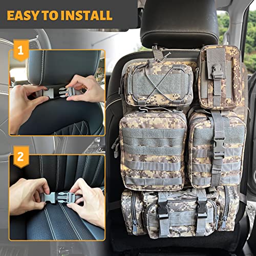 Tactical Car Seat Back Organizer, Upgrade Tactical Vehicle Panel Organizer with 5 Detachable Molle Pouch, Universal fits for Most of Vehicle