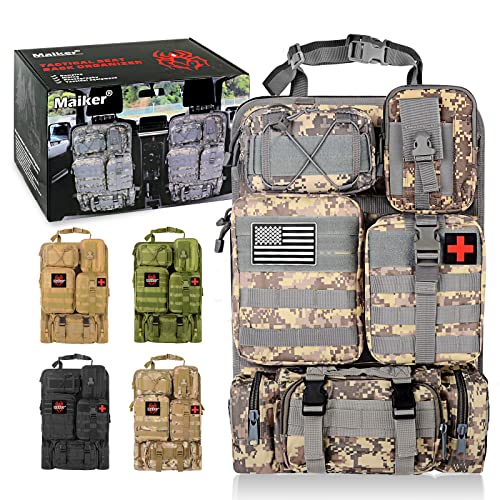 Tactical Car Seat Back Organizer, Upgrade Tactical Vehicle Panel Organizer with 5 Detachable Molle Pouch, Universal fits for Most of Vehicle