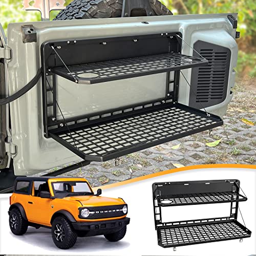 Folding Rear Tailgate Table Aluminum Alloy 2-Tier Camping Cargo Shelf Luggage Holder Carrier (21-23 Ford Bronco 2/4 Doors)