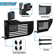 Steel Tubular Doors with Side View Mirror for 2007-2018 Jeep Wrangler JK JKU 4 Door, US Flag Logo