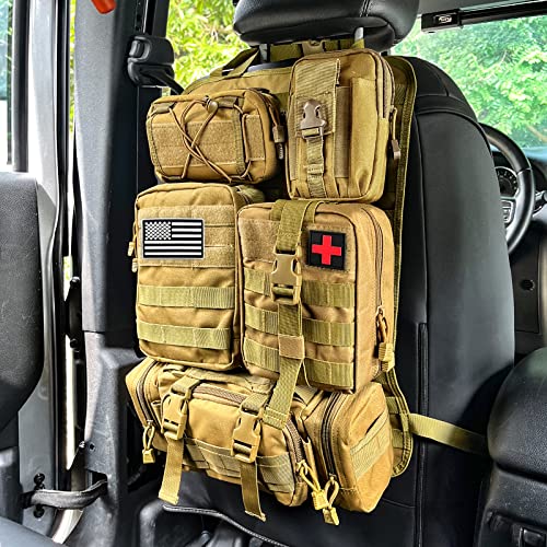 Molle Tactical Seat Back Organizer Panel with Pouches, Universal Fit For  Vehicle Car, Khaki