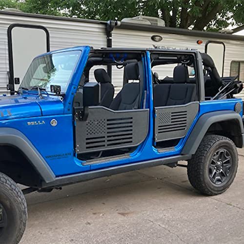 Steel Tubular Doors with Side View Mirror for 2007-2018 Jeep Wrangler JK JKU 4 Door, US Flag Logo