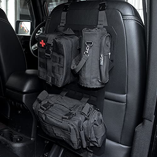 Two sets Tactical Rigid Molle Aluminum Insert Panel with Multifunctional Storage Bag,Medical First Aid Utility Pouch,Water Cup Bag Modular Platform and 20 Fastening Tape for Jeep,SUV,Car, 2