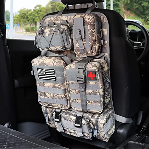 Tactical Car Seat Back Organizer, Upgrade Tactical Vehicle Panel Organizer with 5 Detachable Molle Pouch, Universal fits for Most of Vehicle