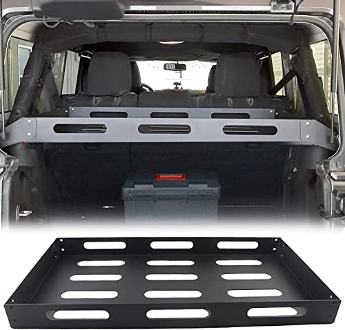 Interior Rear Cargo Basket Rack Aluminum Alloy Shelf Luggage Storage Carrier Compatible with 2007-2022 Jeep Wrangler JK JKU 4 Doors, 42.5'' x 23'' x 5.5''